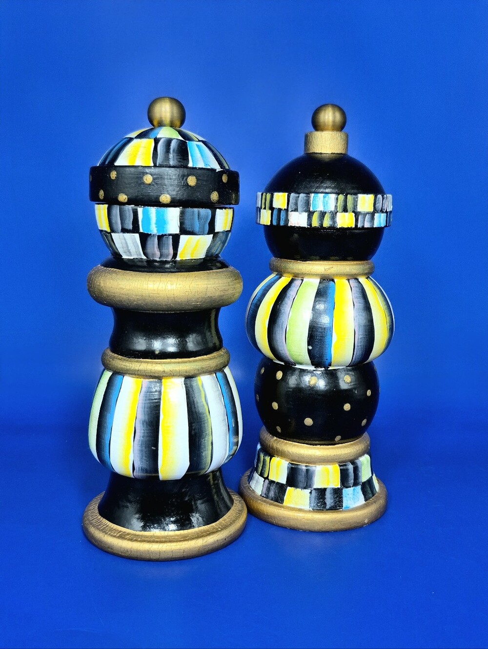 VTG MacKenzie-Childs 7" Wooden Salt & Pepper Mills Set